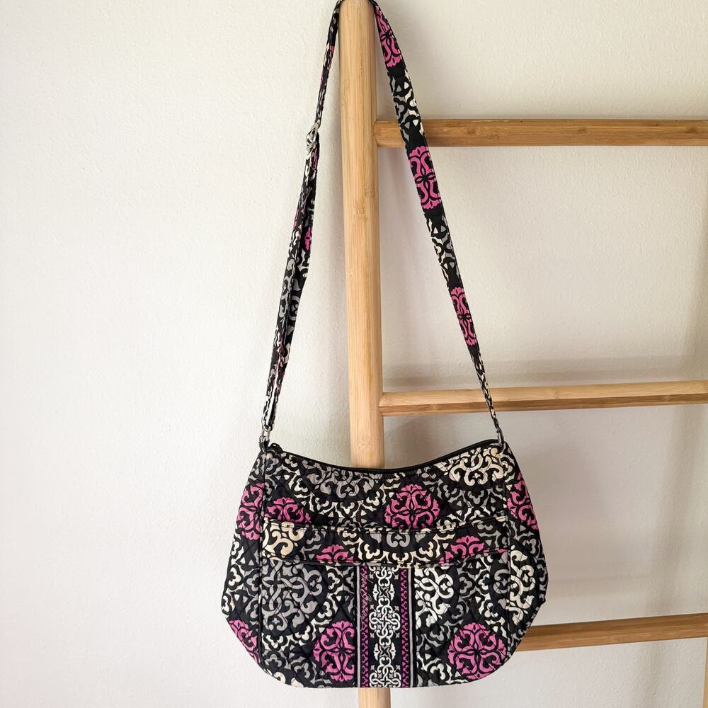 Vera Bradley Quilted Shoulder Bag Pink Black Floral Cotton Purse